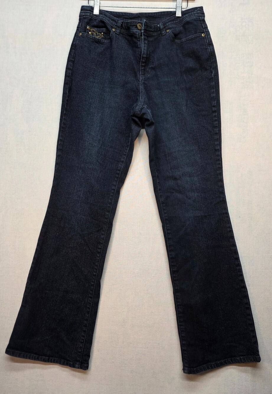 Motto Jeans Womens 12 Dark Wash Bootcut Denim Stretch Embroidered Pocket Comfort